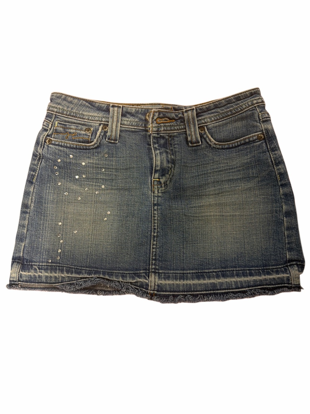 Deadstock Vibe Y2K Hippie Distressed Embellished Jean Skirt